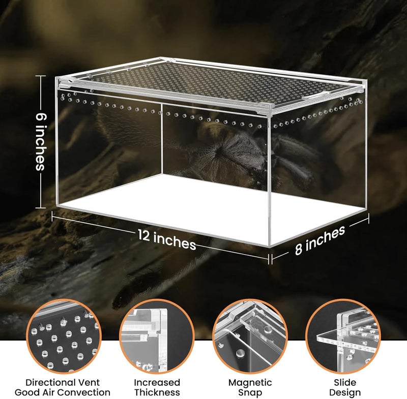 smartang Reptile Tank Enclosure with Magnetic Button.12*8*6"Thicken Snake Enclosure Cage,Cross Ventilation Reptile Terrarium,5 Gallon Acrylic Enclosure Tarantula Enclosure for Snake,Hermit Crab,Frog,Tortoise - Image 3